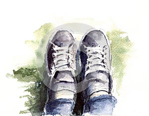 Hand painted watercolor sketch illustration of sport shoes