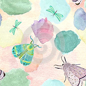 Hand painted watercolor stain delicate moth pattern