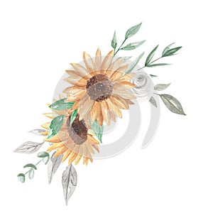 Watercolor Sunflower Bouquets Clipart Flowers White Roses photo
