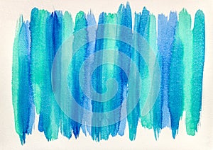 Hand painted watercolor texture with blue green strips