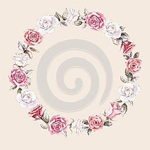 Hand painted watercolor wreath mockup clipart template of roses