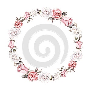 Hand painted watercolor wreath mockup clipart template of roses