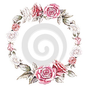 Hand painted watercolor wreath mockup clipart template of roses