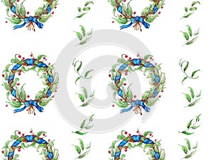 Hand painted watercolor wreath pattern