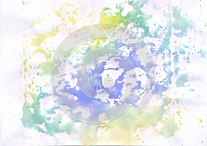 Hand-painted Watercolour Abstract Paint Splashes in Blue, Green and Yellow