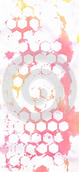 Hand-painted Watercolour Abstract Paint Splashes in Crimson Hexagons