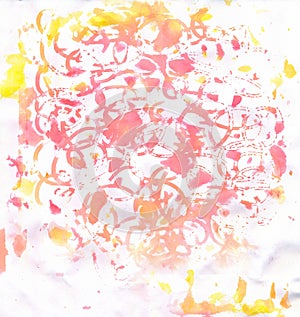 Hand-painted Watercolour Abstract Paint Splashes in Crimson and Orange