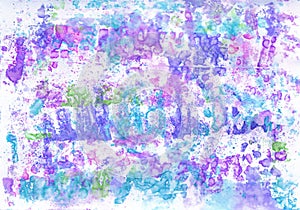 Hand-painted watercolour Abstract Paint Splashes in Purple and Blue