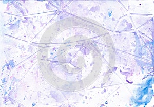 Hand-painted watercolour Abstract Paint Splashes in Purple and Blue on Embossed Paper