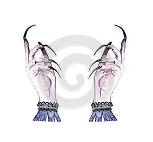 Hand painted witch hands clipart. Watercolor and pencil scary witchcraft illustration