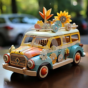 hand painted wooden christmas car