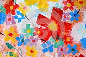 Hand painting abstract flower on wall photo