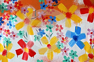 Hand painting abstract flower on wall photo