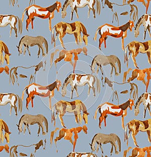 hand-painting horses seamless pattern