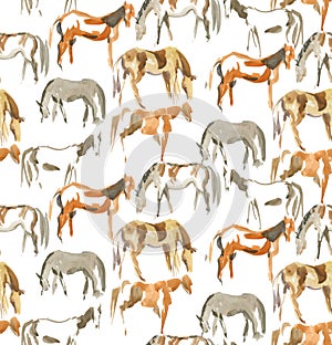 hand-painting horses seamless pattern