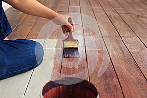 hand painting oil color on wood floor use for home decorated ,house renovation and housing construction theme