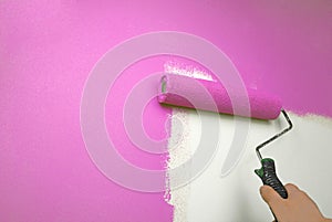 Hand painting wall pink