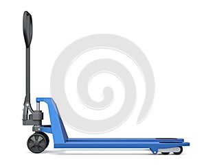 Hand pallet truck on white background. Side view. 3d re
