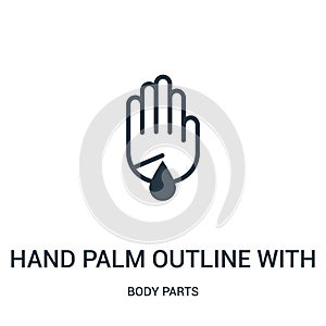 hand palm outline with scratch wound with blood droplet icon vector from body parts collection. Thin line hand palm outline with