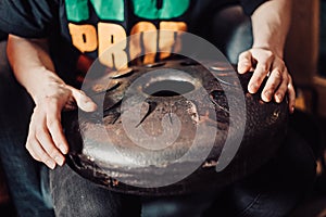 Hand pan, Vadjraghanta, metal tongue drum, modern musical instrument.