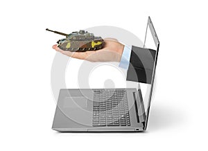 Hand with panzer and notebook