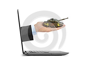 Hand with panzer and notebook