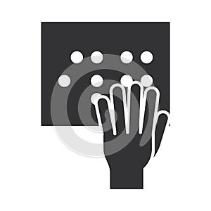 Hand with paper written in braille, world disability day, silhouette icon design
