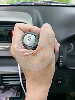 Hand on part of car automotive capture during transportation
