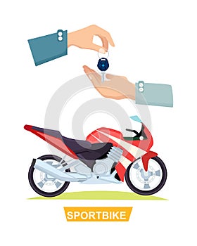 Hand Passing Key. Process of Buying Sportbike photo