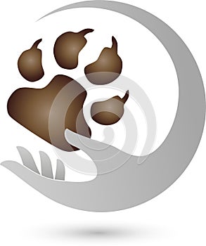 Hand and paw, dogs and keeper logo