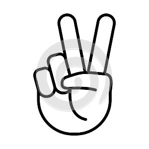 Hand peace and love sign line style icon