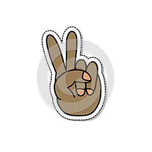Hand peace sign doodle icon, vector illustration