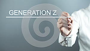 Hand with pen writing Generation Z in screen
