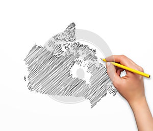 Hand pencil canada map sketch vector