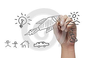 Hand  pencil draws back to school