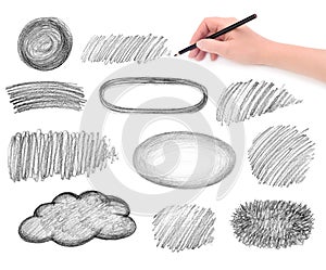 Hand and pencil scribbles design elements