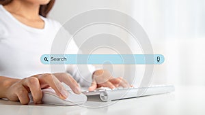 Hand people click on internet search pages to find what they are interested in searching for information on internet networking.