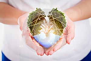 Hand people save the earth protect environmental concept.