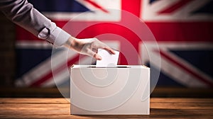Hand of a person casting a vote into the ballot box during elections