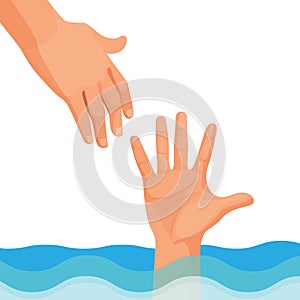 Hand of person who drowns stick out of water