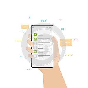 Hand and phone with checklist app