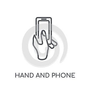 Hand and Phone linear icon. Modern outline Hand and Phone logo c