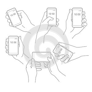 Hand with phone vector set