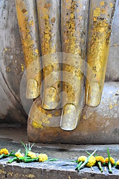 Hand of `Phra Ad Ja Na`big statue of Buddha in Sri Chum Temple is a historic site in the Sukhothai Historical Park.