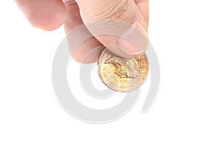 Hand picking a coin