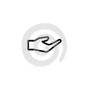 Hand pictogram. Black empty open hand isolated on white. Flat icon. Vector illustration