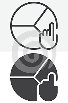 Hand pie chart line and solid vector icon set