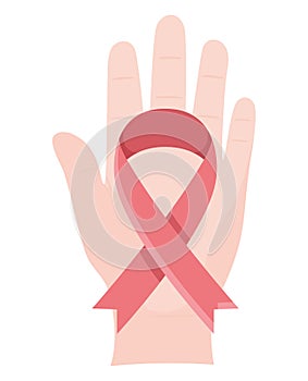 hand with pink breast cancer ribbon