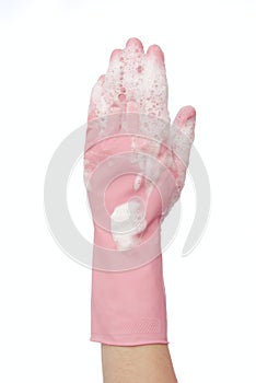 Hand in pink glove