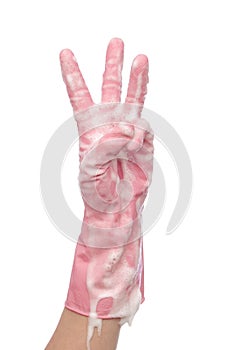 Hand in pink glove